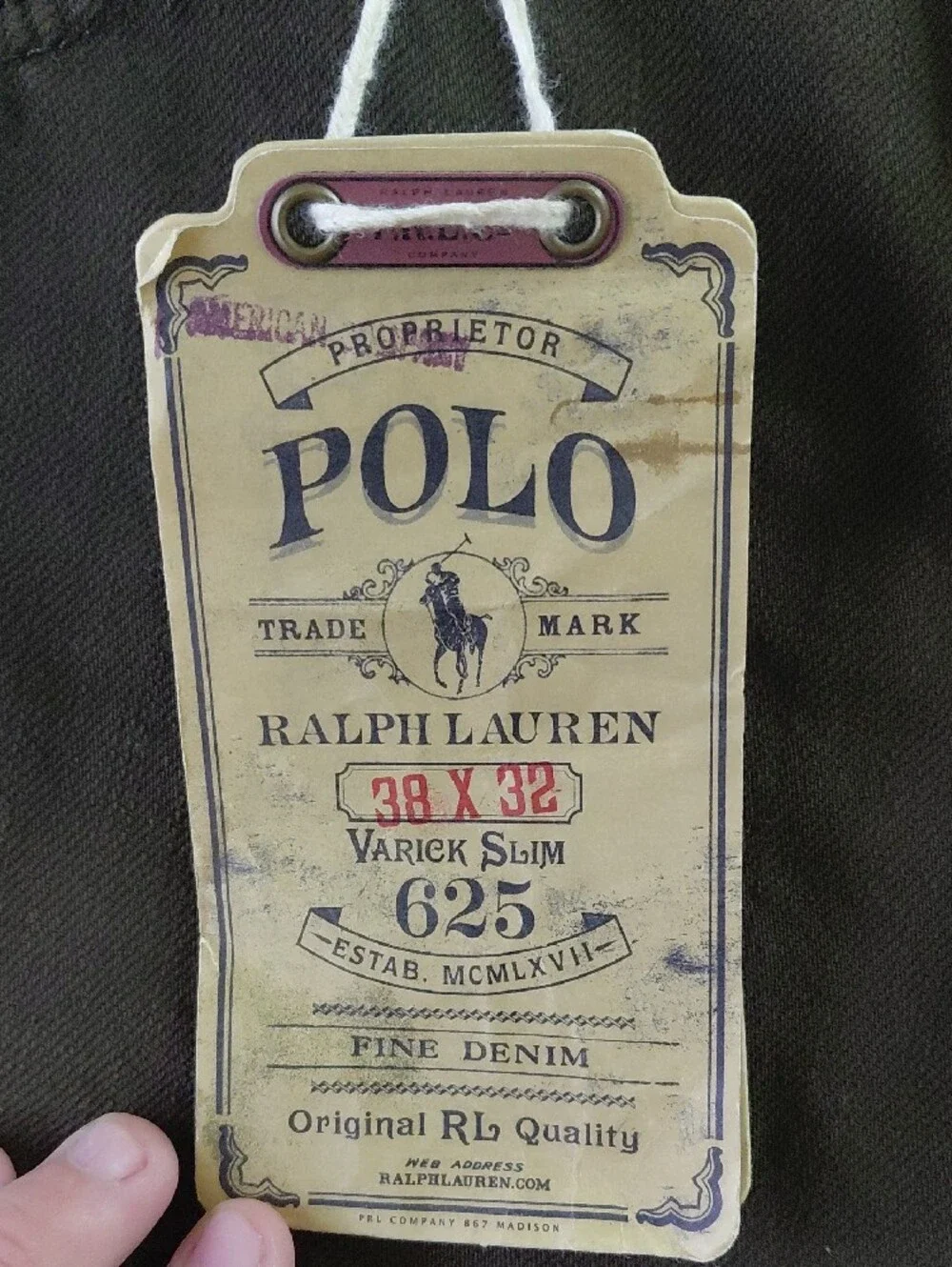 Polo by Ralph Lauren Men’s Olive Brown Slim Straight Jeans